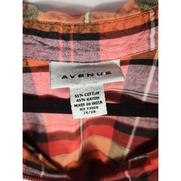 Avenue Womens Plus Top Zip Up Plaid Lived In Gorpcore Casual Comfort 26/28 - Picture 5 of 6